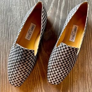 NEW Jimmy Choo Houndstooth Silver Metallic Loafers